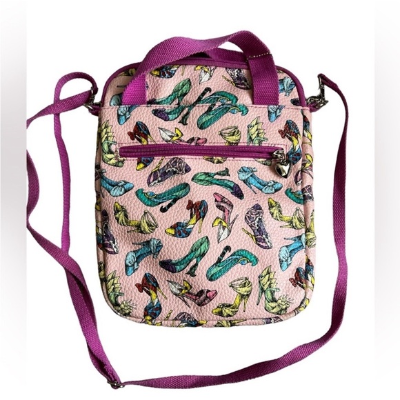 Disney Handbags - Disney Princess High Heel Print Crossbody Bag Pink Mini Tote Purse Adjustable